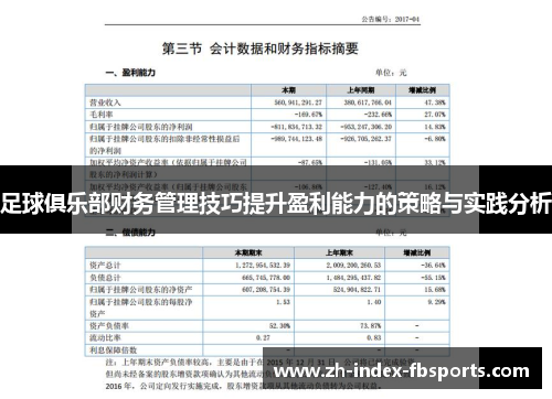 足球俱乐部财务管理技巧提升盈利能力的策略与实践分析